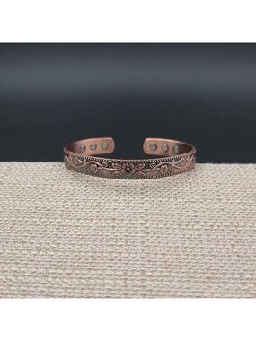 7 Inch Copper Southwestern Floral Magnetic Cuff Bracelet B1163